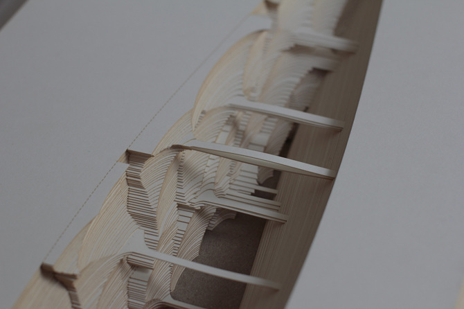 Closeup of the edge of the book's pages, showing the park name cut into the sides